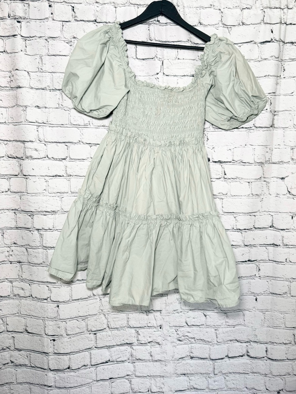 The Post  Puff Sleeve Smocked Dress - Light Mint
